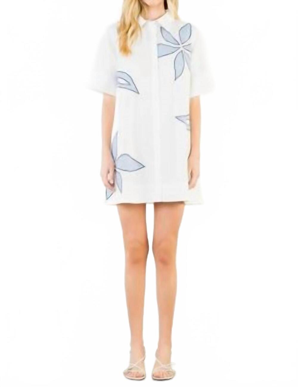 NEW THML women's floral embroidery dress in white
